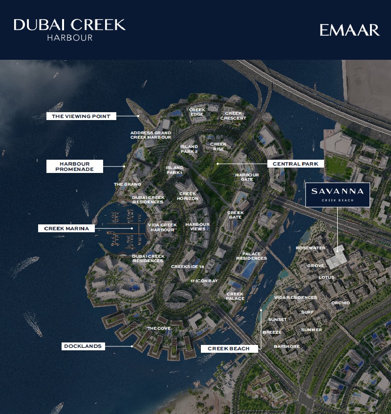 Emaar Savanna Creek Beach in Dubai Creek Harbor - Masterplan