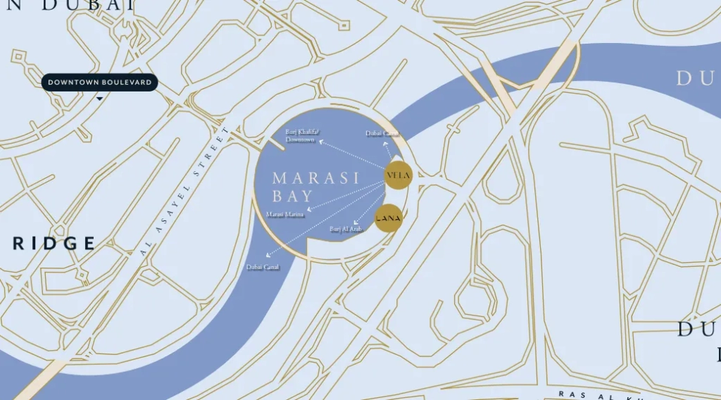 Vela Dorchester Collection at Business Bay, Dubai - Omniyat location map